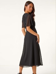 Roman Black Petite Hotfix Detail Midi Dress - Image 3 of 5