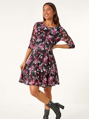 Roman Pink Petite Floral Print Fit & Flare Lace Dress - Image 2 of 5