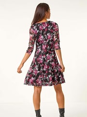 Roman Pink Petite Floral Print Fit & Flare Lace Dress - Image 3 of 5