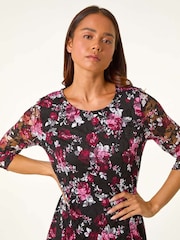 Roman Pink Petite Floral Print Fit & Flare Lace Dress - Image 4 of 5