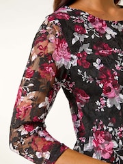 Roman Pink Petite Floral Print Fit & Flare Lace Dress - Image 5 of 5