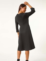 Roman Black Petite V-Neck Button Detail Stretch Dress - Image 4 of 6