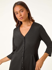 Roman Black Petite V-Neck Button Detail Stretch Dress - Image 5 of 6