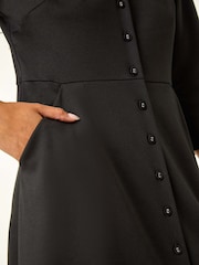 Roman Black Petite V-Neck Button Detail Stretch Dress - Image 6 of 6