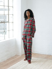 Chelsea Peers Red 100% Organic Cotton Brushed Check Long Pyjama Set - Image 1 of 5