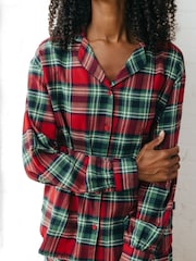 Chelsea Peers Red 100% Organic Cotton Brushed Check Long Pyjama Set - Image 3 of 5