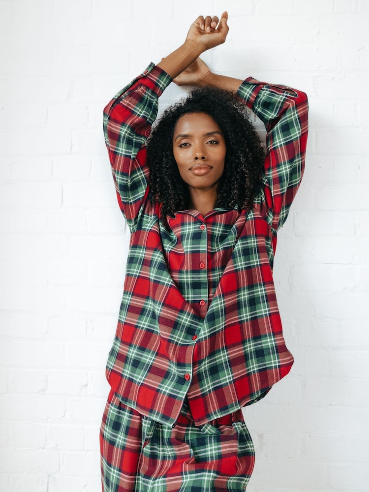 Chelsea Peers Red 100% Organic Cotton Brushed Check Long Pyjama Set - Image 5 of 5
