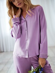 Chelsea Peers Purple Satin Lace Trim Long Pyjama Set - Image 3 of 5