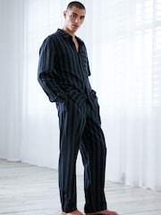 Chelsea Peers Green 100% Organic Cotton Brushed Stripe Long Pyjama Set - Image 1 of 5
