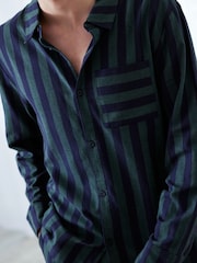 Chelsea Peers Green 100% Organic Cotton Brushed Stripe Long Pyjama Set - Image 2 of 5