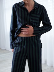 Chelsea Peers Green 100% Organic Cotton Brushed Stripe Long Pyjama Set - Image 4 of 5