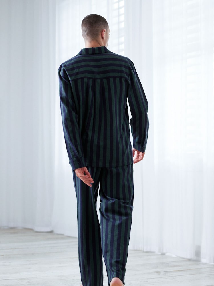 Chelsea Peers Green 100% Organic Cotton Brushed Stripe Long Pyjama Set - Image 5 of 5
