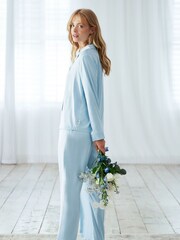 Chelsea Peers Blue Satin Lace Trim Long Pyjama Set - Image 2 of 5