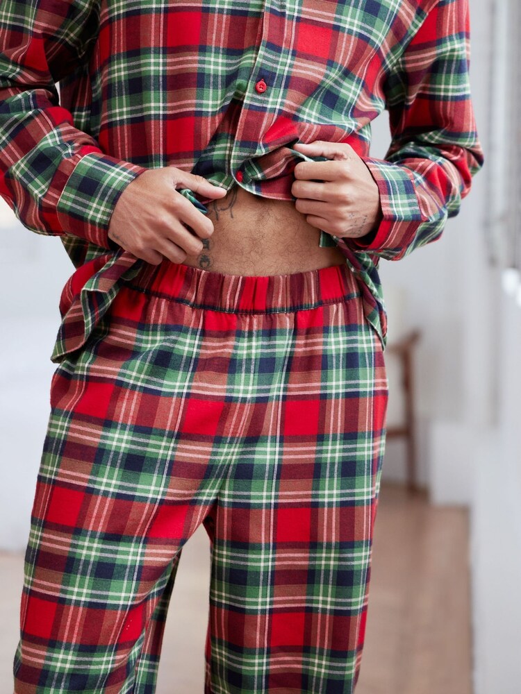 Buy Chelsea Peers Red 100% Organic Cotton Brushed Check Long