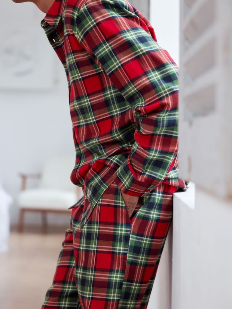 Chelsea Peers Red 100% Organic Cotton Brushed Check Long Pyjama Set - Image 5 of 5