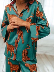 Chelsea Peers Blue Satin Tiger Print Long Pyjama Set - Image 5 of 5