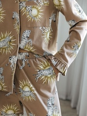 Chelsea Peers Brown Organic Cotton Celestial Zebra Frill Long Pyjama Set - Image 3 of 3