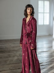 Chelsea Peers Red Velour Gold Foil Moons & Stars Long Pyjama Set - Image 2 of 5