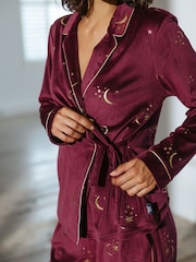 Chelsea Peers Red Velour Gold Foil Moons & Stars Long Pyjama Set - Image 5 of 5