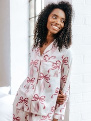 Chelsea Peers Pink Satin Christmas Ribbon Bow Print Long Pyjama Set - Image 4 of 5