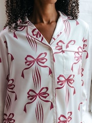 Chelsea Peers Pink Satin Christmas Ribbon Bow Print Long Pyjama Set - Image 5 of 5