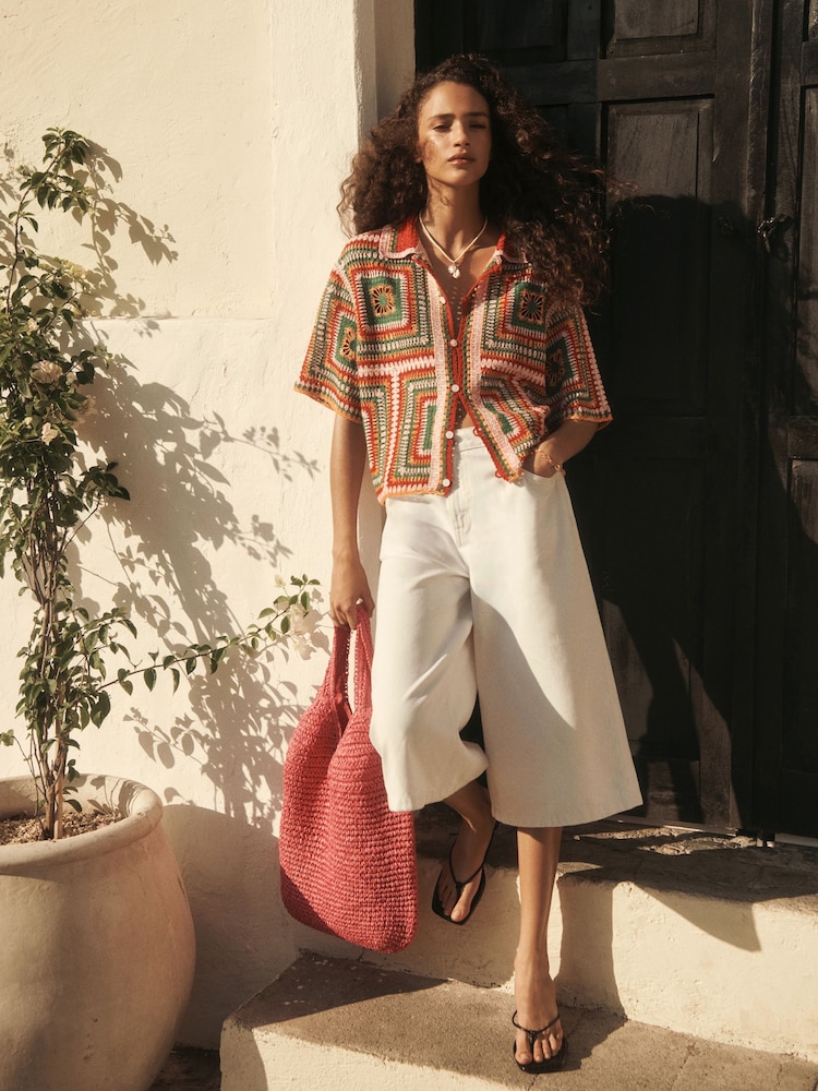 Bright Multi Square Crochet Short Sleeve Co-Ord Shirt - Image 2 of 8
