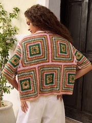 Bright Multi Square Crochet Short Sleeve Co-Ord Shirt - Image 4 of 8