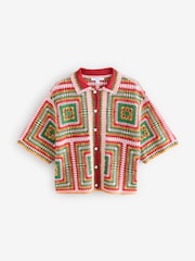 Bright Multi Square Crochet Short Sleeve Co-Ord Shirt - Image 6 of 8