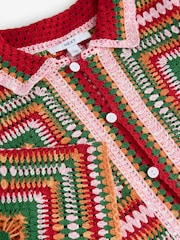Bright Multi Square Crochet Short Sleeve Co-Ord Shirt - Image 8 of 8