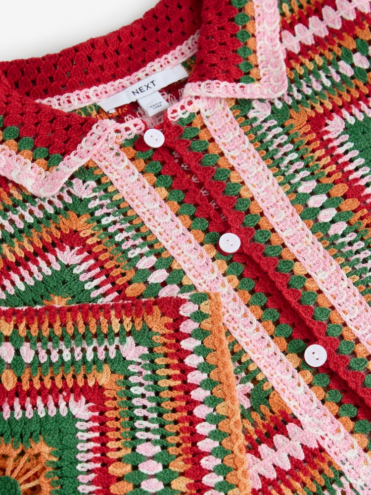 Bright Multi Square Crochet Short Sleeve Co-Ord Shirt - Image 8 of 8