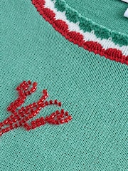Teal Green Lobster Short Sleeve Crew Neck T-Shirt With Linen - Image 8 of 8