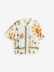 Abstract Sunshine Knitted Collared Short Sleeve Shirt With Linen - Image 6 of 8