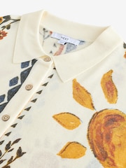 Abstract Sunshine Knitted Collared Short Sleeve Shirt With Linen - Image 8 of 8