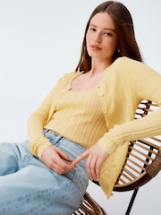 Geel - Fine Knit Ribbed Scoop Neck T-Shirt - Image 4 of 8