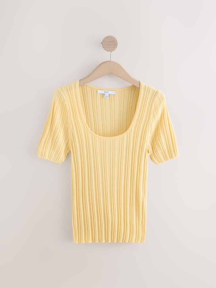 Geel - Fine Knit Ribbed Scoop Neck T-Shirt - Image 6 of 8