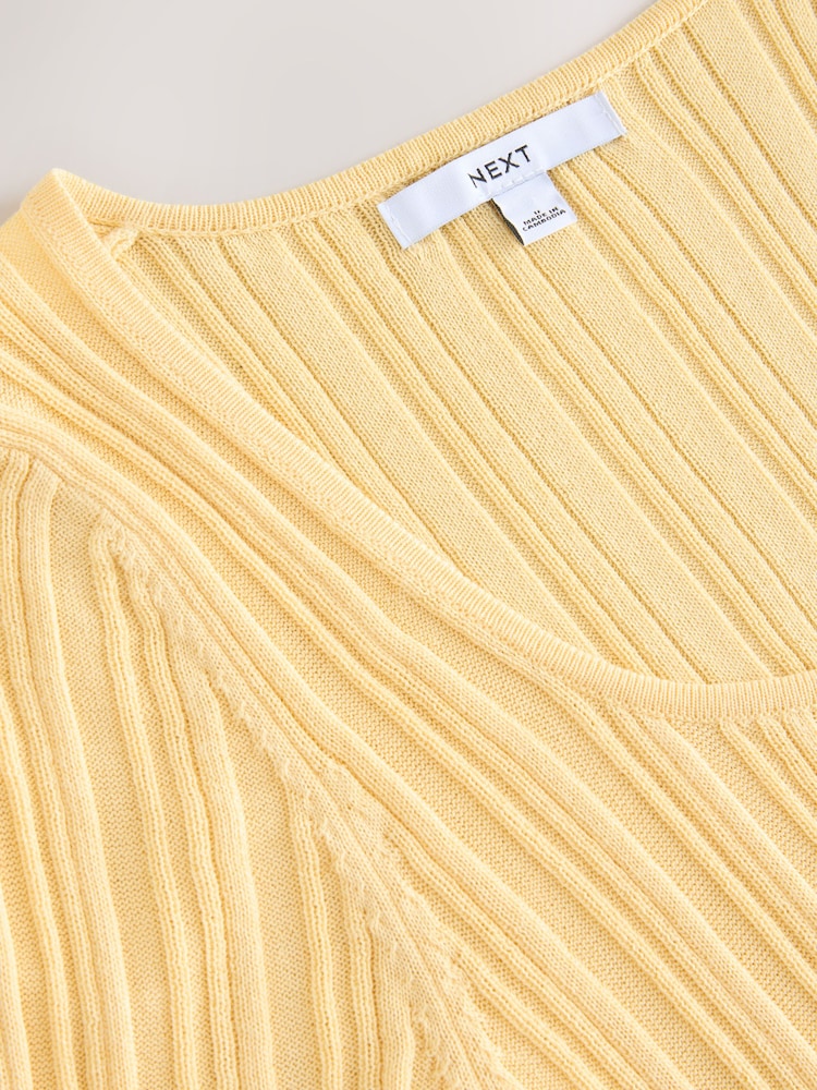 Geel - Fine Knit Ribbed Scoop Neck T-Shirt - Image 8 of 8