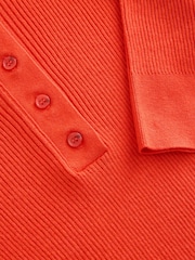 Red Button Up Crew Neck Short Sleeve Top With Linen - Image 8 of 8