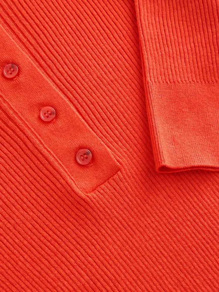 Red Button Up Crew Neck Short Sleeve Top With Linen - Image 8 of 8
