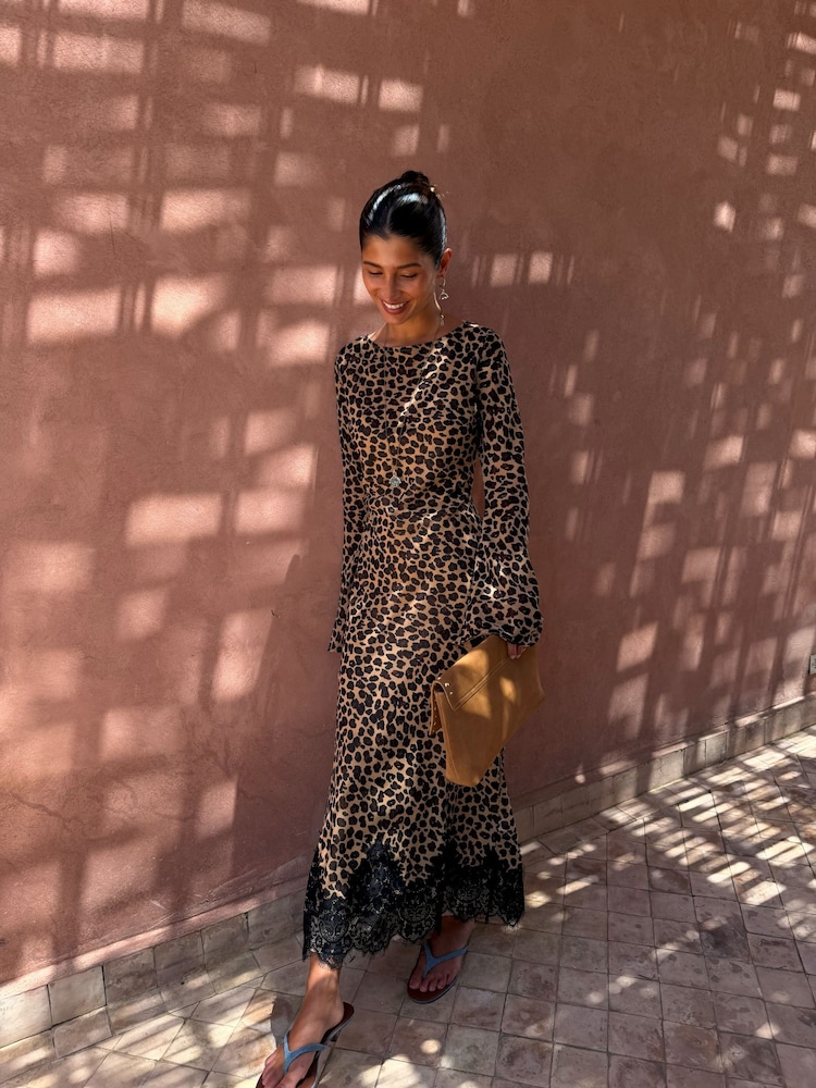 Never Fully Dressed Brown Dress in Lucia Leopard - Image 1 of 4 Never Fully Dressed Brown Dress in Lucia Leopard - Image 1 of 4