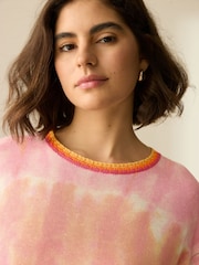Pink Tie Dye Short Sleeve Crew Neck T-Shirt With Linen - Image 4 of 7
