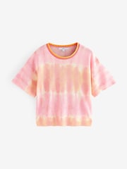 Pink Tie Dye Short Sleeve Crew Neck T-Shirt With Linen - Image 5 of 7