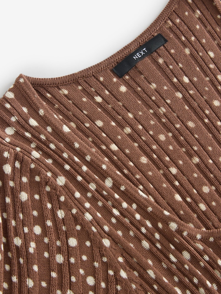 Tache brune - T-shirt en maille fine côtelé à encolure dégagée - Image 7 of 7