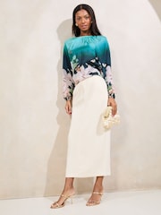 Lipsy Blue Floral Printed Ballon Sleeve Blouse - Image 3 of 4