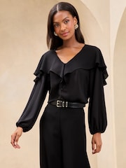 Lipsy Black Ruffle Blouse - Image 1 of 4