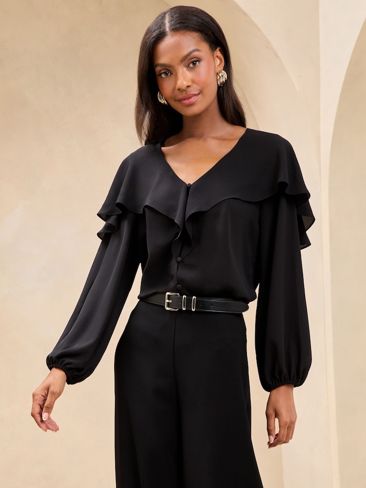 Lipsy Black Ruffle Blouse - Image 1 of 4