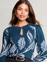 Lipsy Blue Printed Keyhole Long Sleeve Top - Image 3 of 4