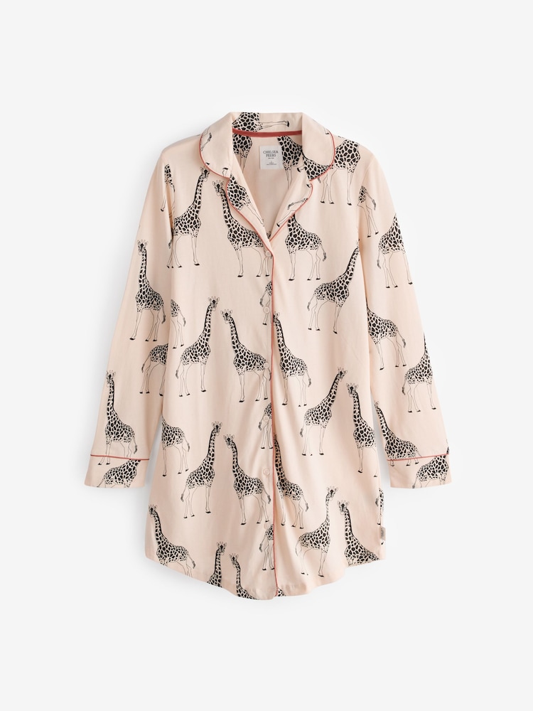 Chelsea Peers Pink 100% Organic Cotton Giraffe Print Nightshirt - Image 5 of 5