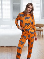 Chelsea Peers Orange Zebra Print Long Pyjama Set - Image 1 of 5