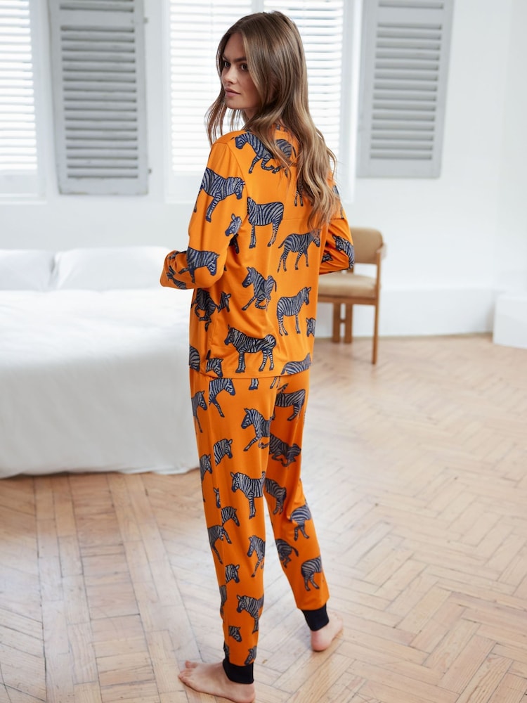 Chelsea Peers Orange Zebra Print Long Pyjama Set - Image 2 of 5
