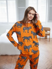 Chelsea Peers Orange Zebra Print Long Pyjama Set - Image 4 of 5